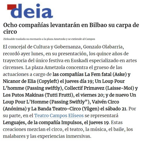 Ocho compañías levantarán en Bilbao su carpa de circo Collectif Primavez