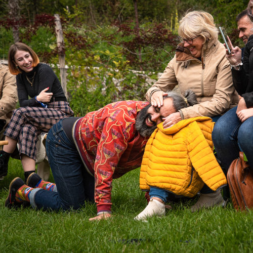 Playground - Chinese Pole Acrobatics Show. Miguel Rubio with a spectator on a chair
