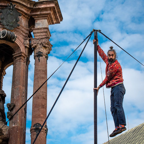 Playground - . Dance, theater, and humor on the Chinese Pole. Miguel Rubio on the pole.