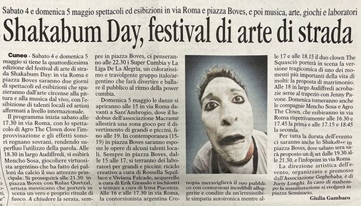 Recorte de prensa agro the clown shakabum day festival arte